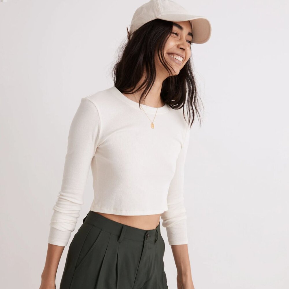 Madewell Fine Ribbed Supercrop Crewneck Long-Sleeve Tee
